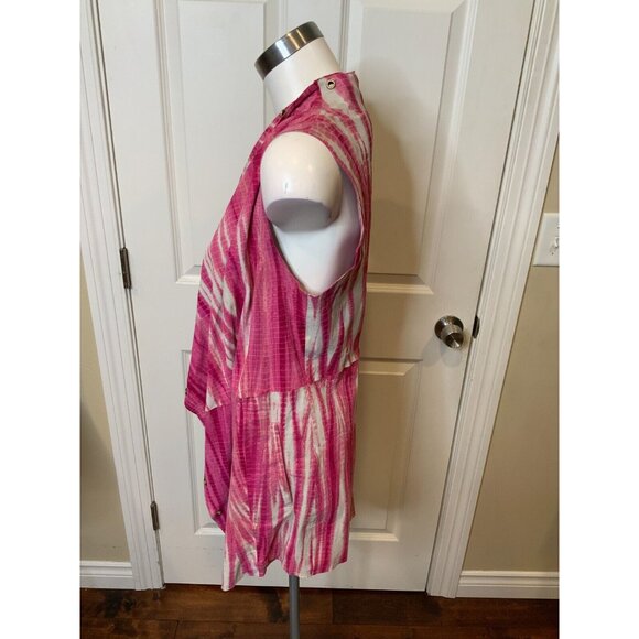 Michael Kors Pink White Tie Die Goat Leather Rivet Vest, Size Small - Picture 3 of 5